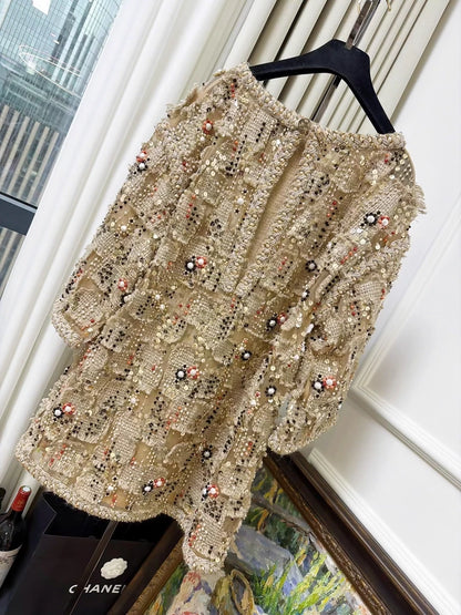 Chanel 18C khaki top with gold embroidery