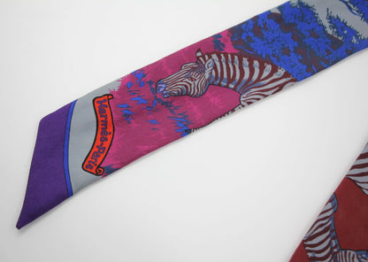 Hermès 100% Silk Bordeaux Violet Les Zébres Twilly Scarf