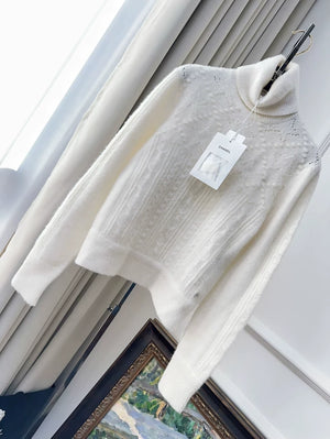 Chanel 23N Coco Neige off-white knitted cashmere turtleneck sweater
