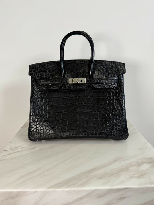 Hermès Birkin 25 Black Matte Alligator Mississippiensis PHW K 2026