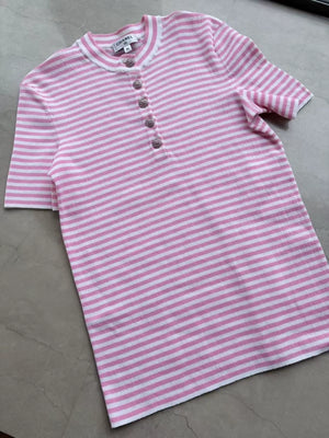 Chanel 24C Pink and White Striped T-Shirt