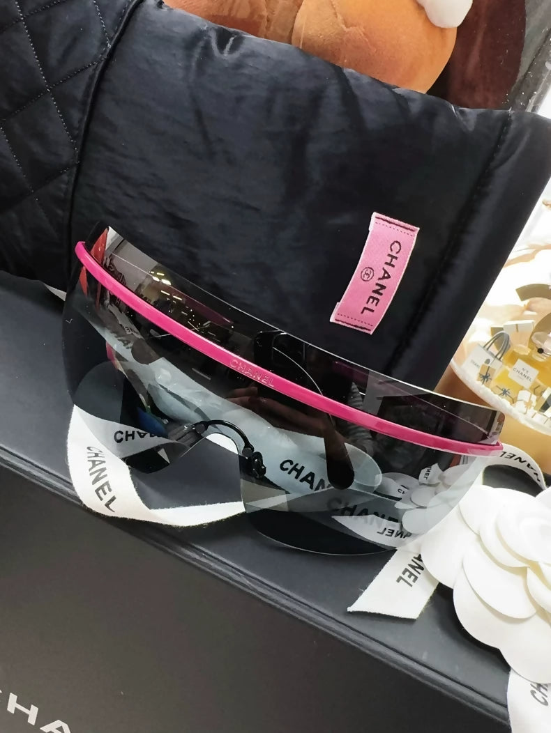 Chanel Pink Stripe Logo Ski Sunglasses