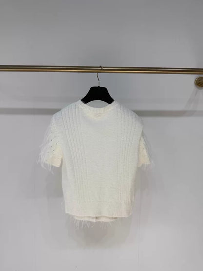 Chanel 25S white feather knit cardigan