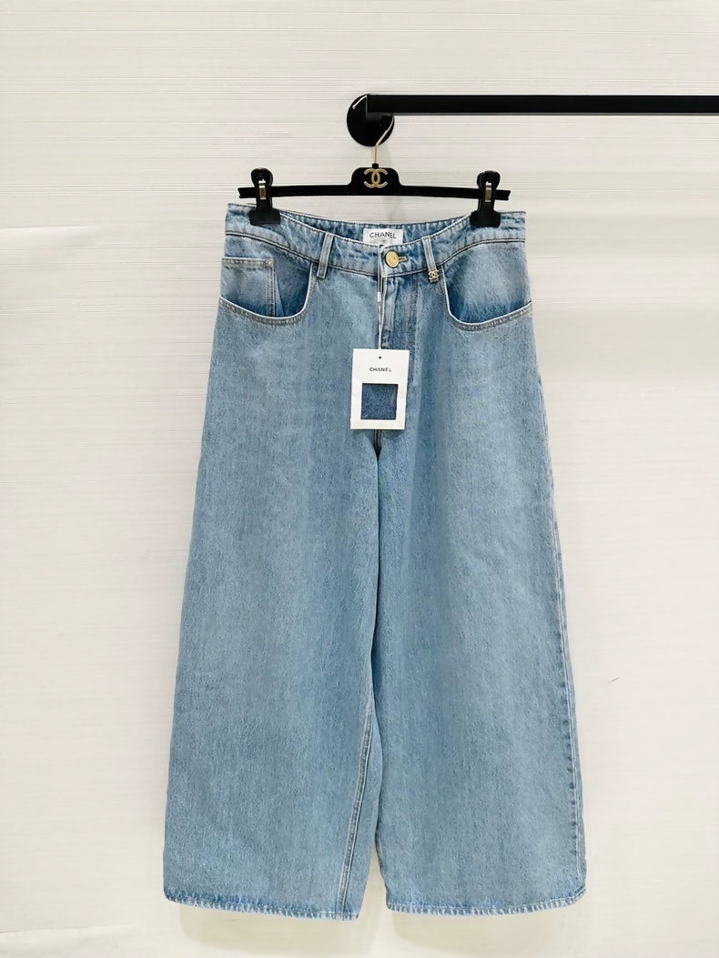 Chanel 26A popular blue wide-leg jeans, F38, F40,