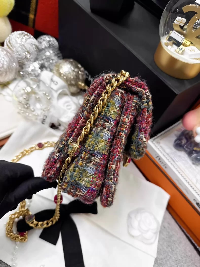Chanel 22k colorful check tweed square crossbody bag