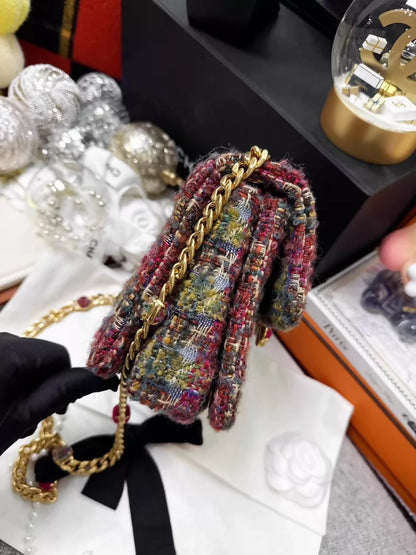 Chanel 22k colorful check tweed square crossbody bag