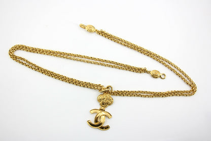 Chanel Vintage 95A Gold-plated Plain Gold Floral Long Necklace