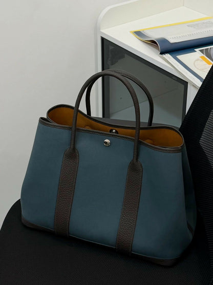 Hermès Garden Party 36 Bleu Turquoise Canvas with Gold Brown Leather Interior & Trim