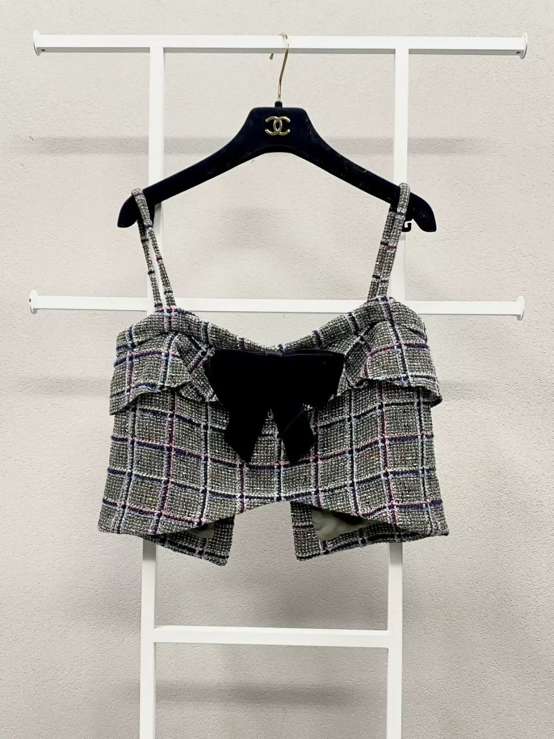 Chanel black bow check top