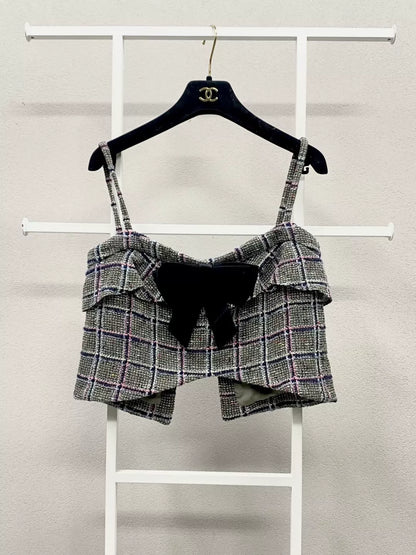 Chanel black bow check top