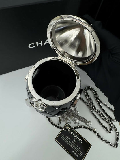 Chanel 2017 Plexiglass and Rhinestone Limited Edition Black Rocket Ship Minaudière Bag