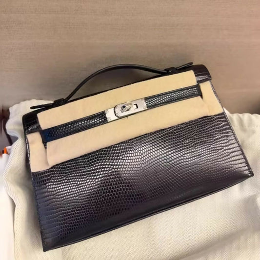 Hermès Mini Kelly 1st Generation – Black Lizard Leather with Silver Buckle