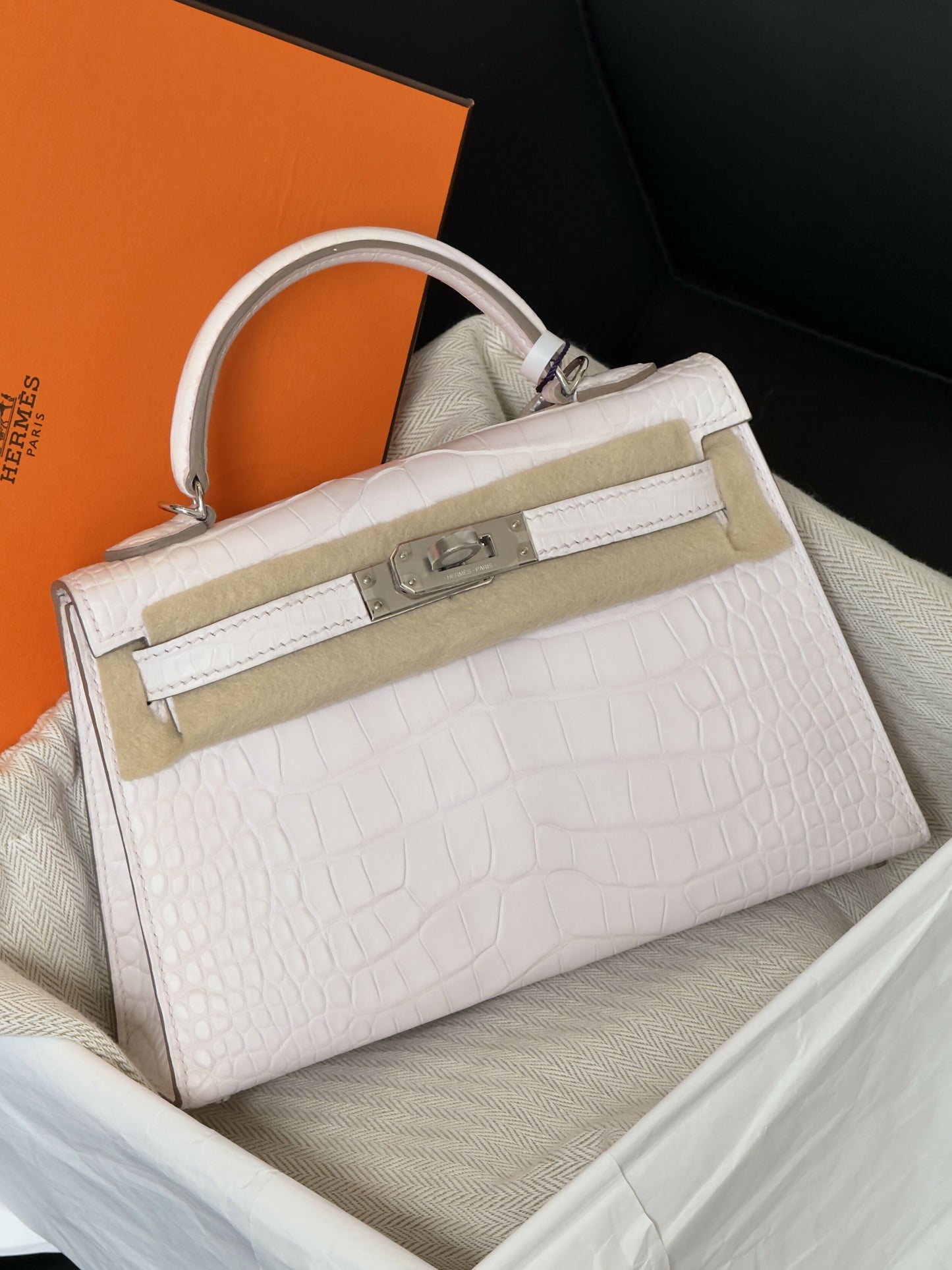 Hermès Mini Kelly II Anemone Matte Porosus Crocodile with Palladium Hardware