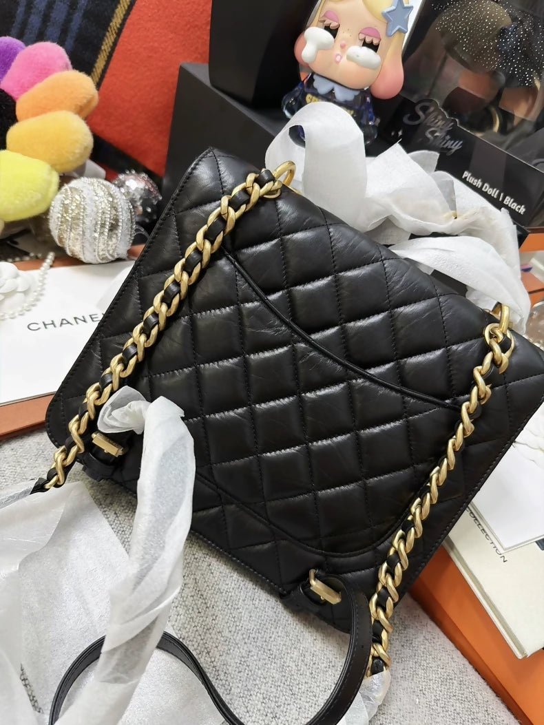 Chanel 23S Black Quilted Messenger Bag