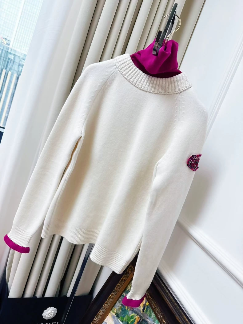 Chanel Coco Neige Ski Collection Turtleneck Sweater in Cream White