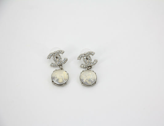 Chanel 17K Rhinestone Semi-transparent Round Pendant CC Stud Earrings