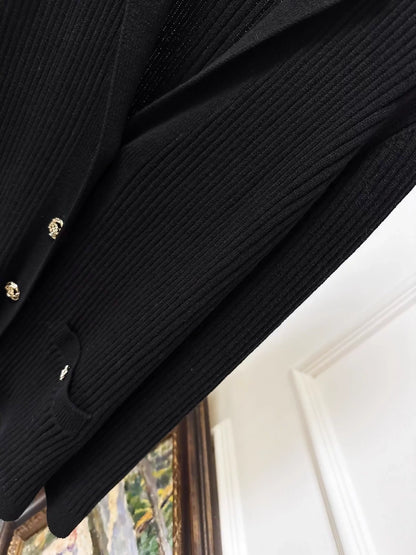 Chanel 20P black double C gold button knit cardigan