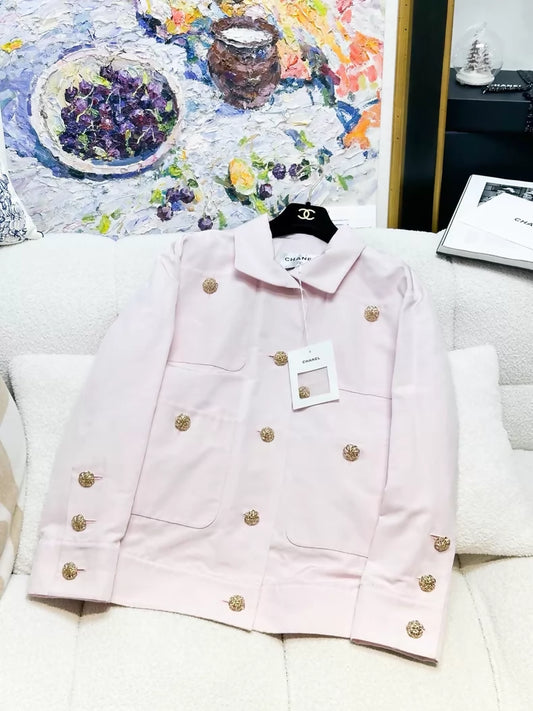 Chanel 20A pink four-pocket gold-button jacket