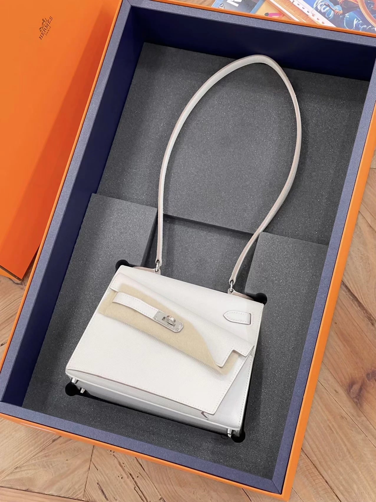 HERMÈS Kelly 20 en Desordre Gris Platine Epsom Palladium hardware