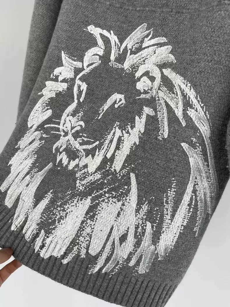 Chanel lion print cashmere sweater