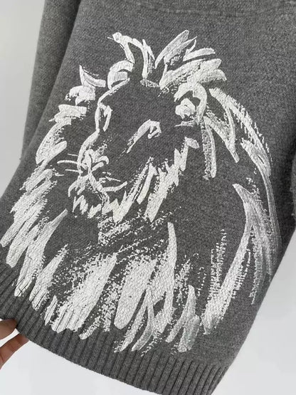 Chanel lion print cashmere sweater