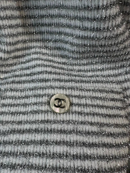 Chanel 24M grey/white striped cardigan