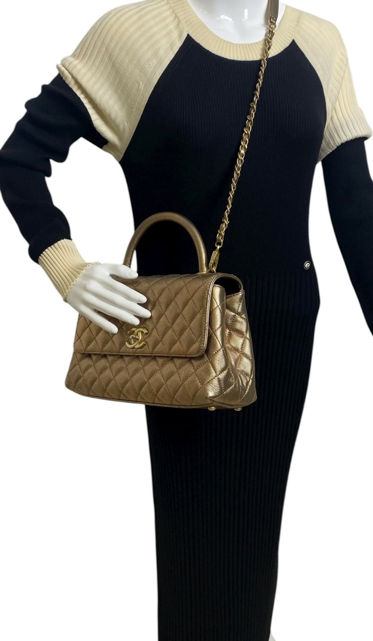 Chanel 19A Medium Metallic Rose Gold Copper Caviar Quilted Timeless Coco Handle Flap Bag