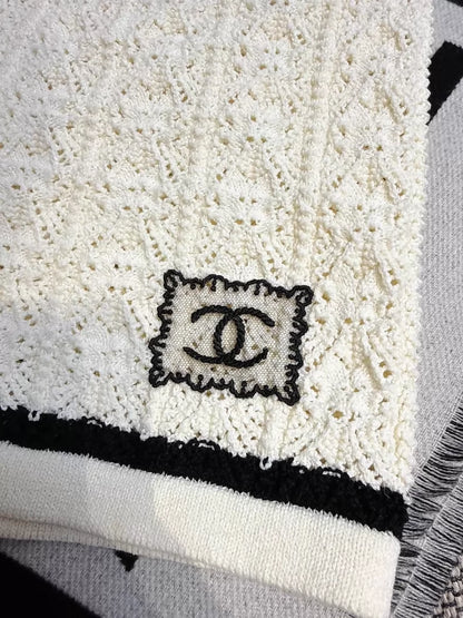 Chanel 24P Beige Lace Embroidered Logo Knit Shorts
