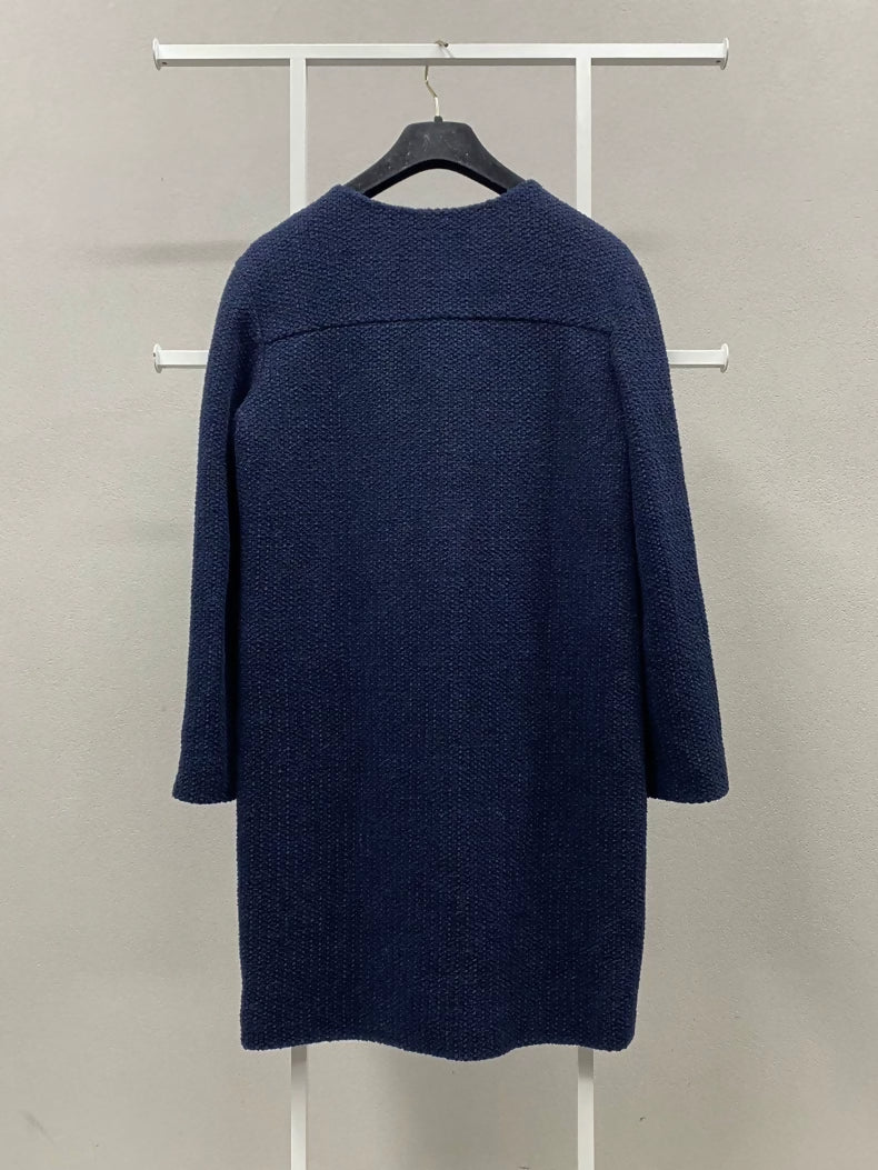 Chanel 21P Navy Blue Cross Drawstring Chain Tweed Dress