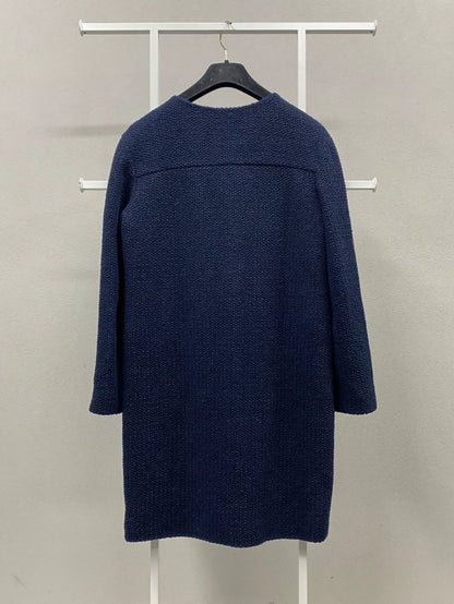 Chanel 21P Navy Blue Cross Drawstring Chain Tweed Dress