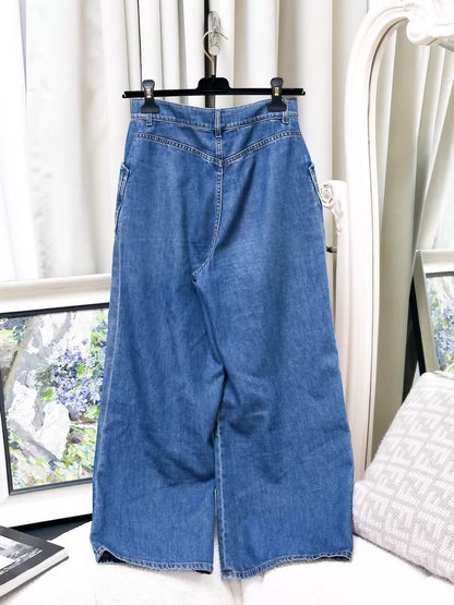 Chanel 24P double-C two-pocket blue denim wide-leg jeans