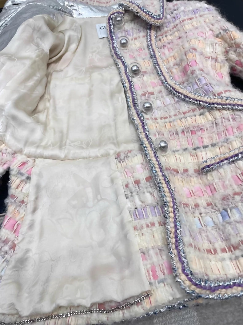Chanel 17K pink ecru Mixed Colour tweed Jacket