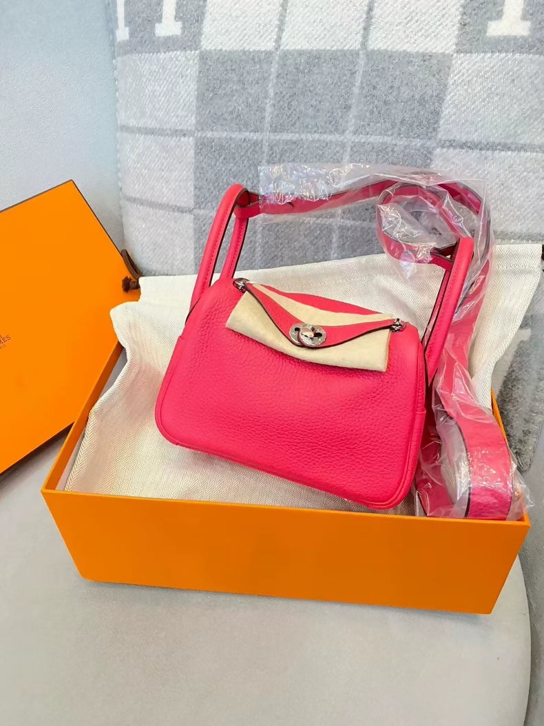 Hermes mini Lindy Rose Extreme leather palladium hardware