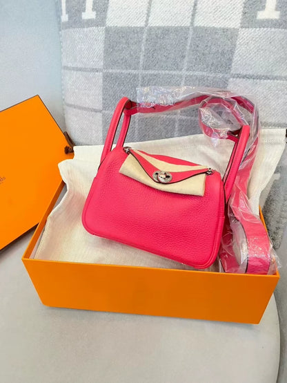 Hermes mini Lindy Rose Extreme leather palladium hardware