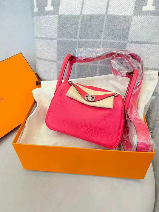 Hermes mini Lindy Rose Extreme leather palladium hardware
