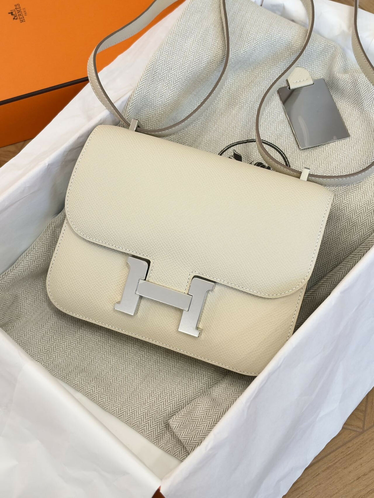 Hermès Constance 19 Craie / Milk White Epsom Leather with Palladium Hardware W Stamp