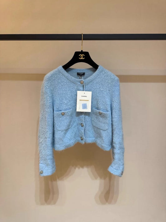Chanel 19N blue mohair cardigan