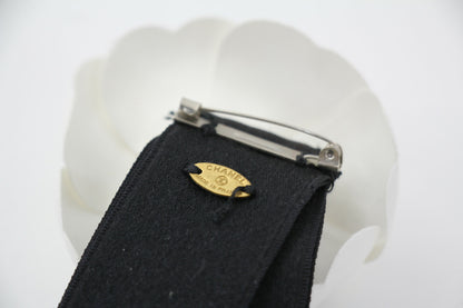 Chanel Vintage 81-85 Satin Fabric Black Camellia Ribbon Brooch