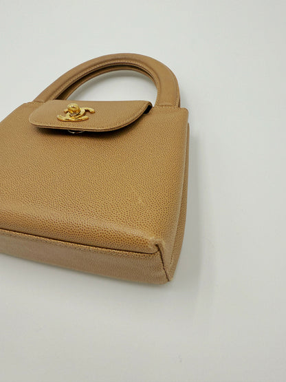 Chanel 1998 Series 5 Vintage Beige Caviar Leather Micro Kelly Bag