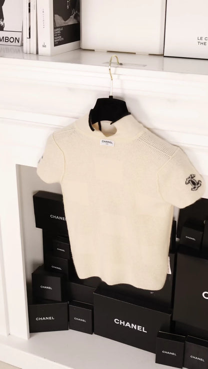 Chanel 2001 ecru Cashmere CC Top