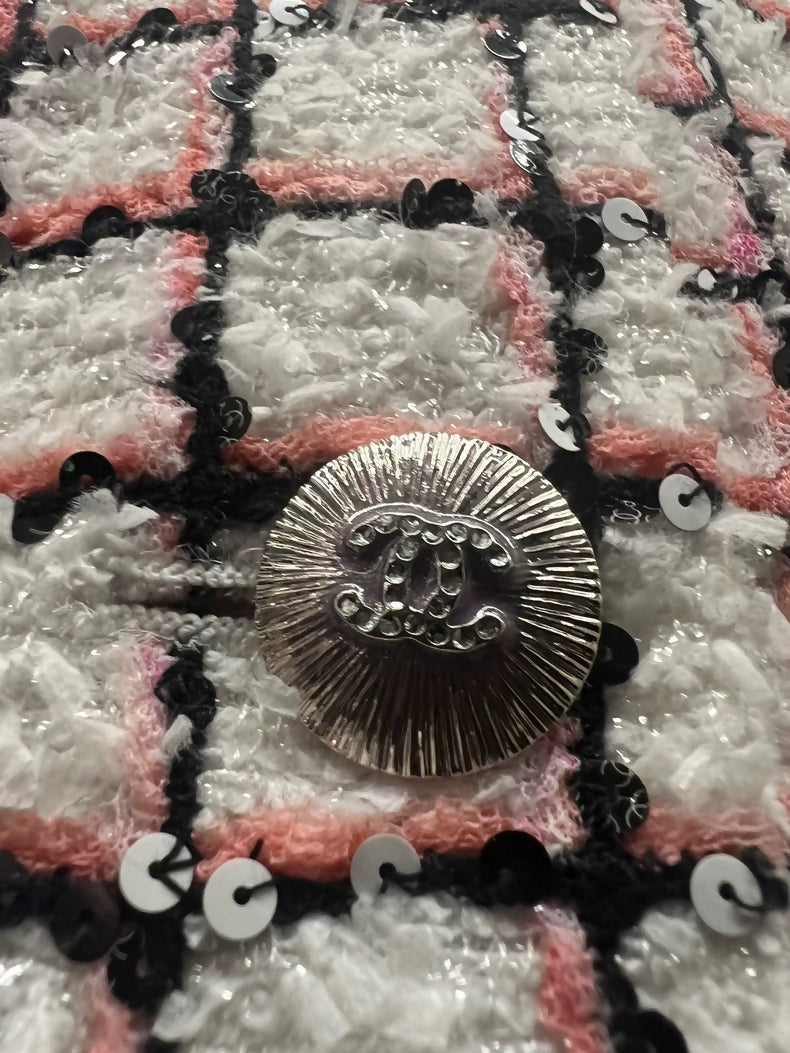 Chanel 24S pink/ecru tweed hooded jacket