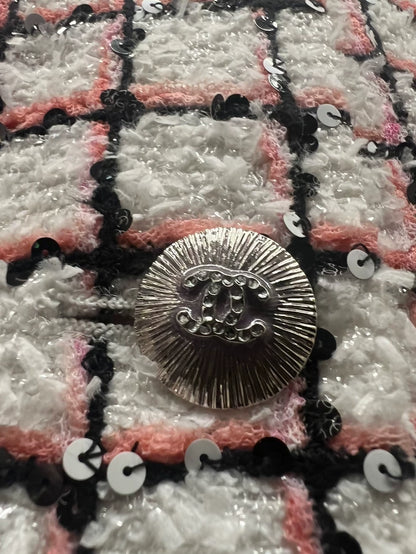 Chanel 24S pink/ecru tweed hooded jacket