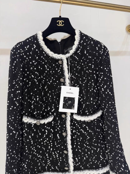Chanel 23K black tweed sequined dress