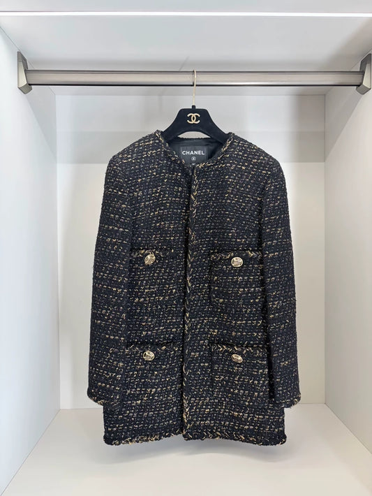 Chanel 19A Black and Gold Oversized Tweed Jacket