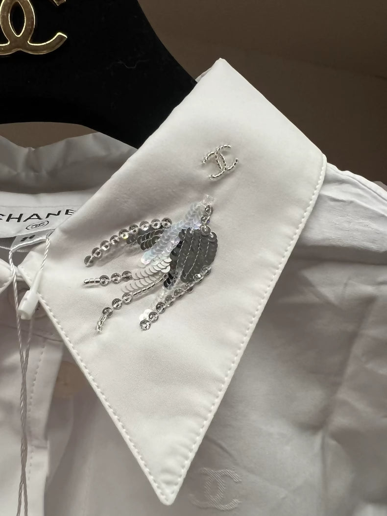Chanel 25s embroidered white shirt