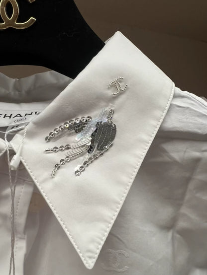 Chanel 25s embroidered white shirt