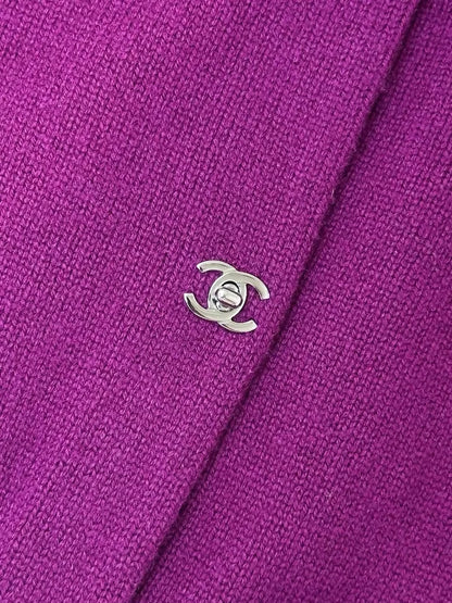 Chanel 24B Deep Purple Cashmere Knit Cardigan