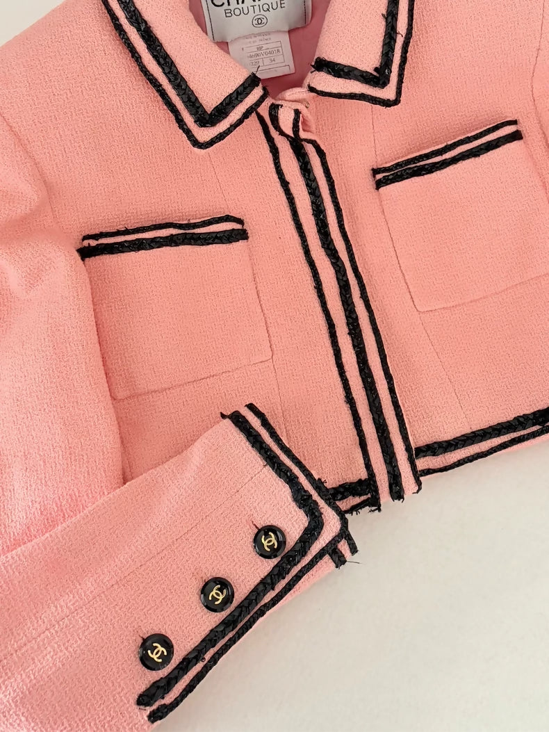 Chanel 95 Barbie Collection Pink and Black Patent Leather Trim Jacket