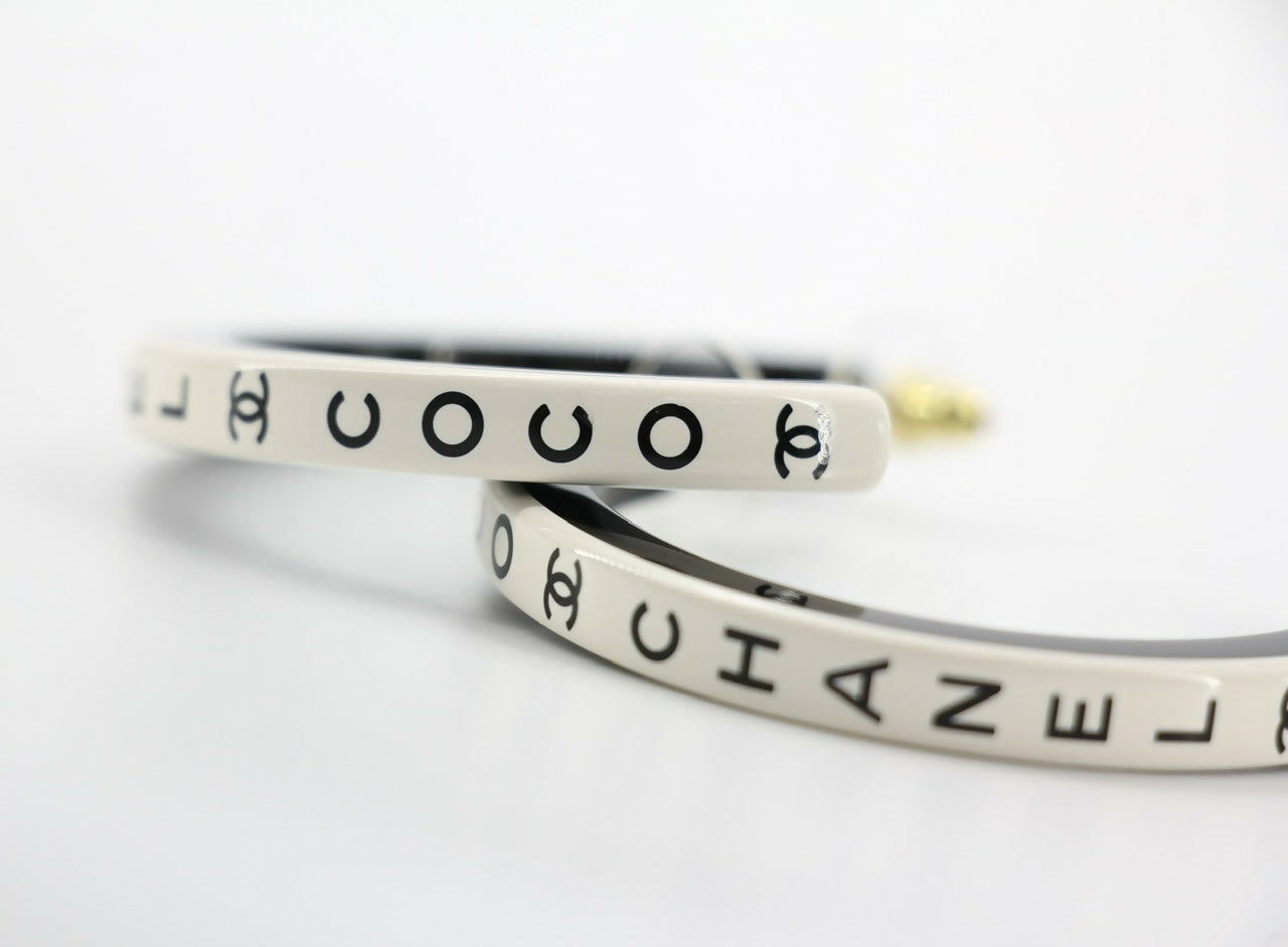 Chanel B22S Resin White Curved COCO Motif Hoop Stud Earrings