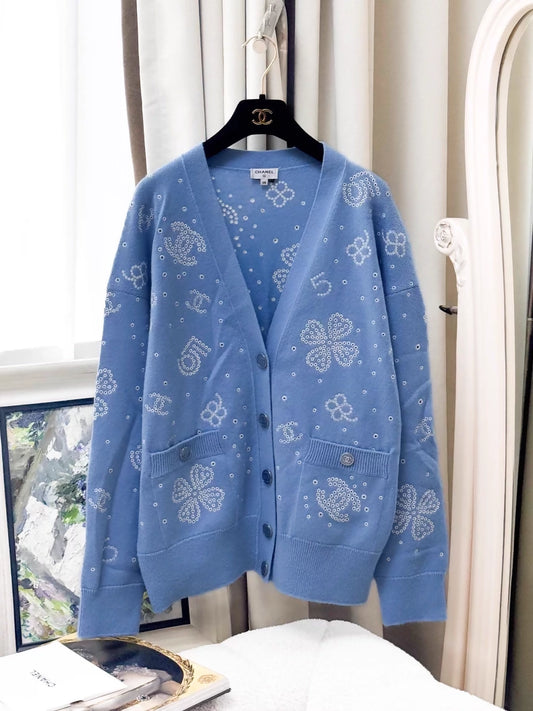 Chanel 23P blue cashmere knit cardigan